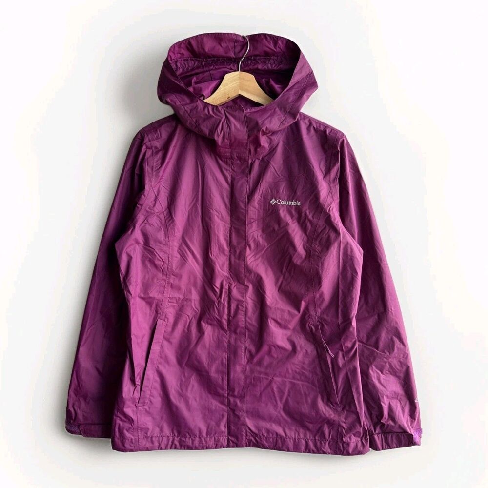 Columbia Arcadia II Plum Hooded Omni Tech Rain Jacket Waterproof Women’s Medium